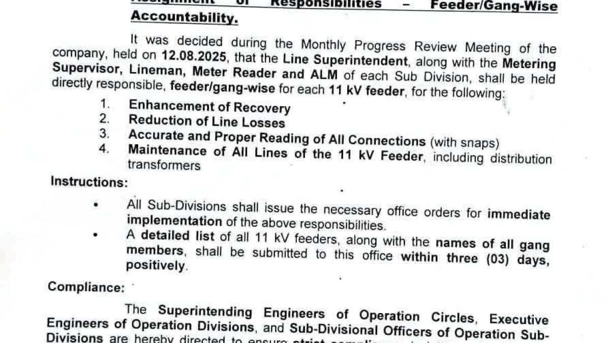 HESCO Feeder wise allocation - responsibility