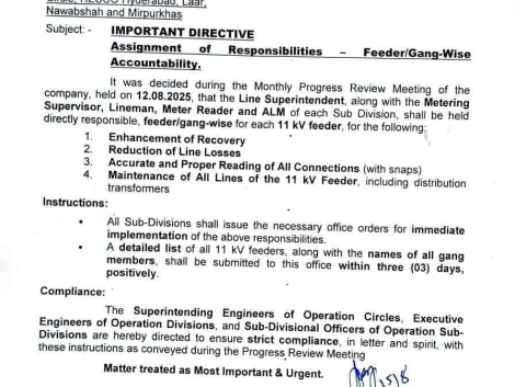 HESCO Feeder wise allocation - responsibility