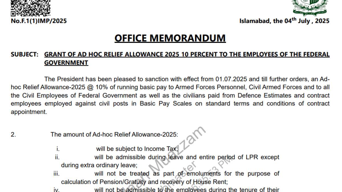 10% Adhoc Relief Notification WAPDA FESCO NTDC DISCOs